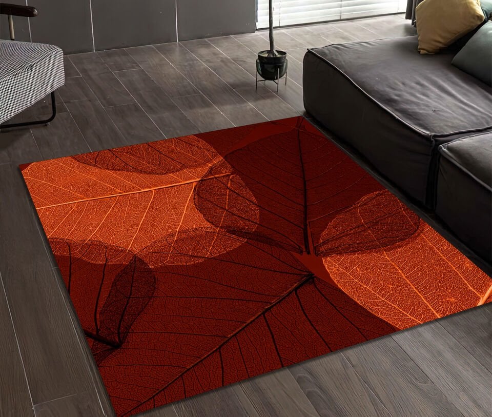 Autumn Leaves Rug Brown Orange Fall Carpet Cozy Seasonal Home Decor