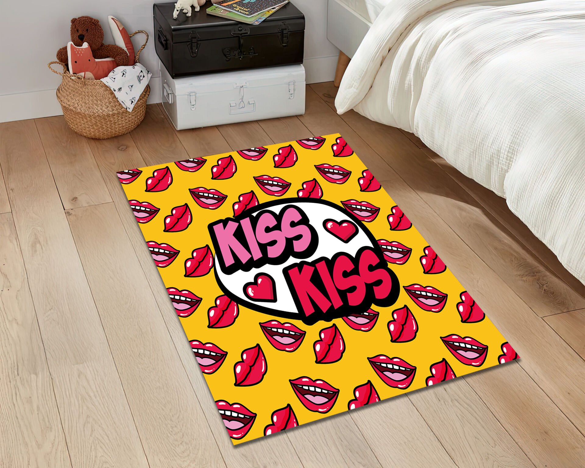 Kiss Kiss Pop Art Rug – Colorful Lips Carpet for Funky Romantic Room Decor