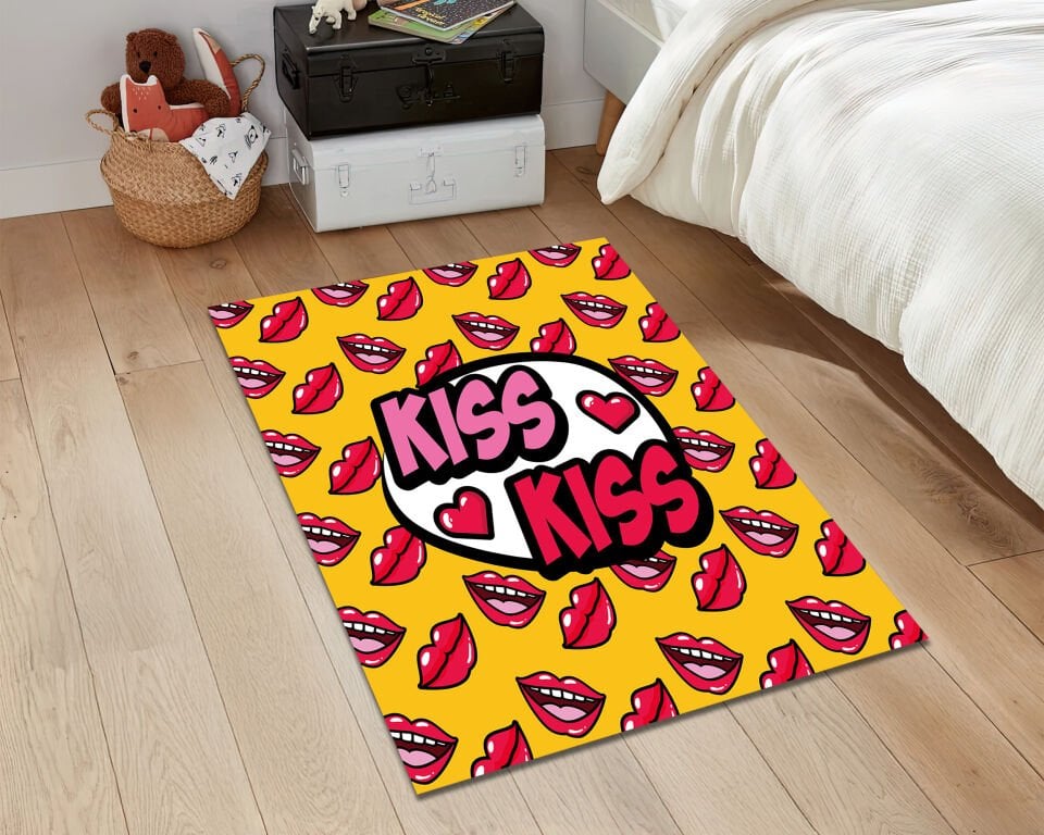 Kiss Kiss Pop Art Rug – Colorful Lips Carpet for Funky Romantic Room Decor