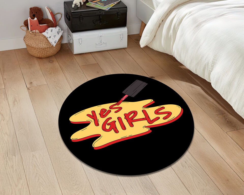 Yes Girls Rug Pop Art Carpet Nail Polish Lettering Floor Mat Bold Graphic Style Home Decor