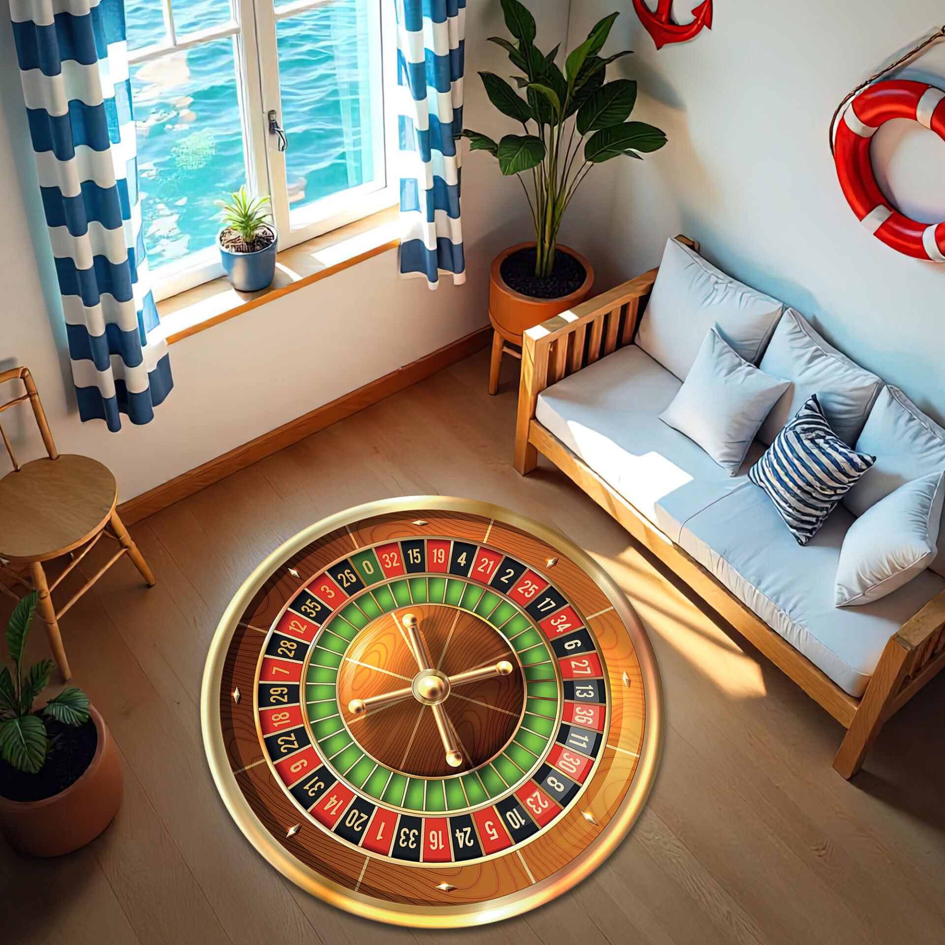 Roulette Wheel Round Rug – Casino Style Game Room Carpet