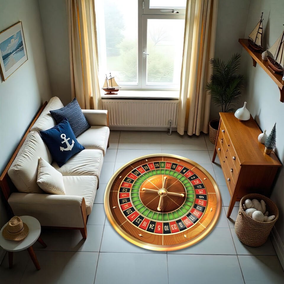 Roulette Wheel Round Rug – Casino Style Game Room Carpet