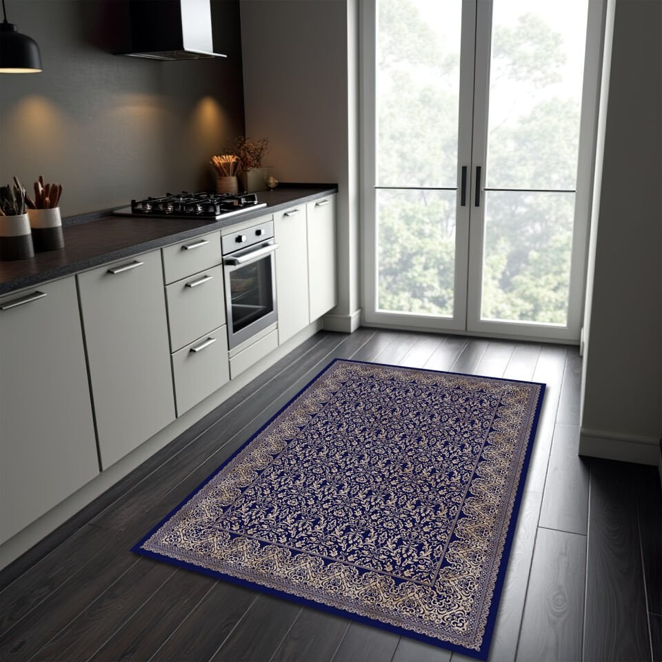 Elegant Blue Rug for Modern Kitchen and Living Spaces