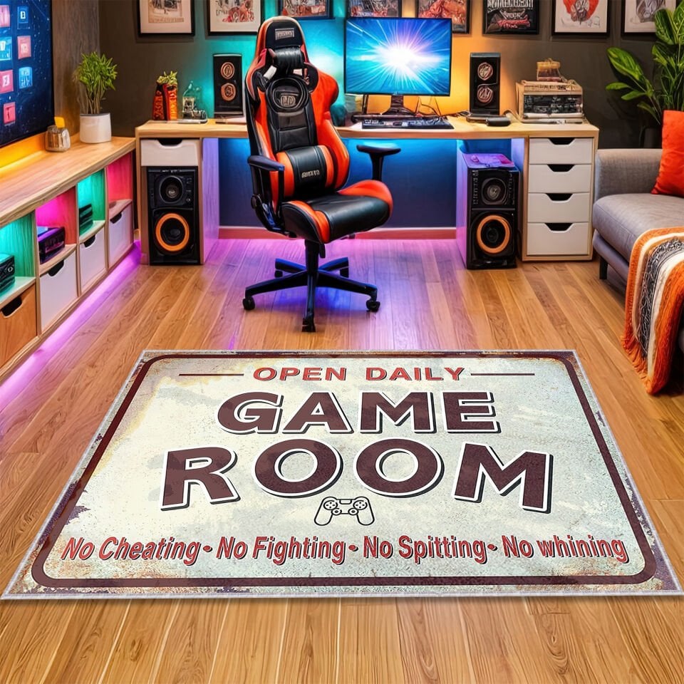 Retro Game Room Rules Rug – Vintage Gamer Carpet