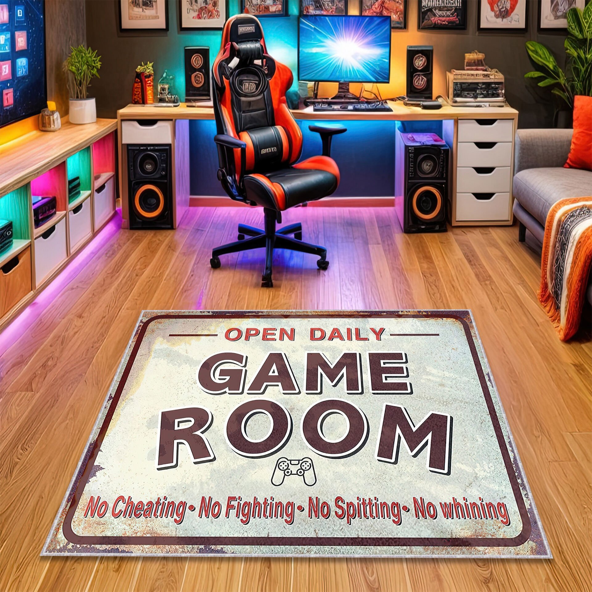 Retro Game Room Rules Rug – Vintage Gamer Carpet