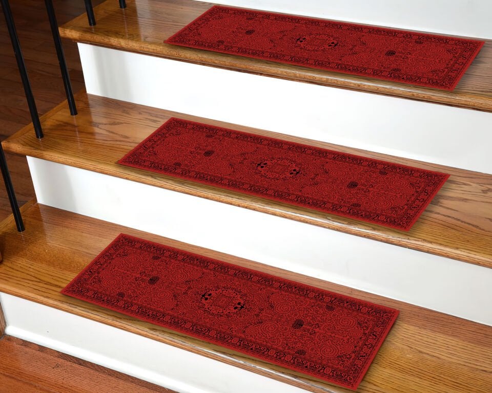Elegant Deep Red Persian-Style Stair Rugs