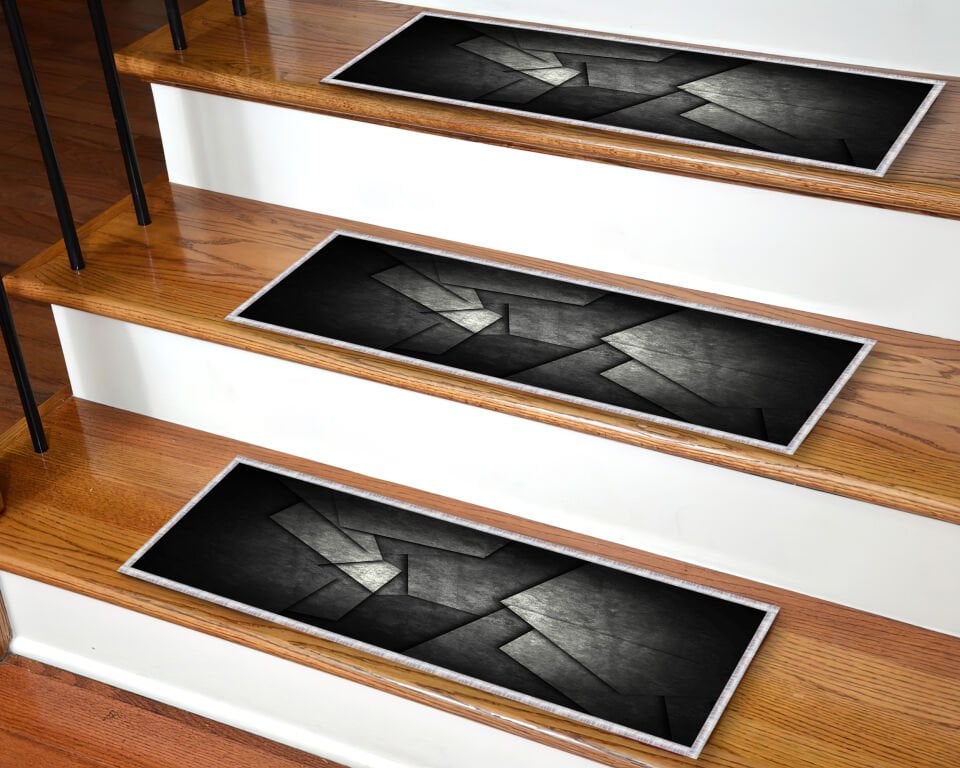 Black Geometric Stair Mat – Modern Non-Slip Stair Tread For Safety And Stylish Decor