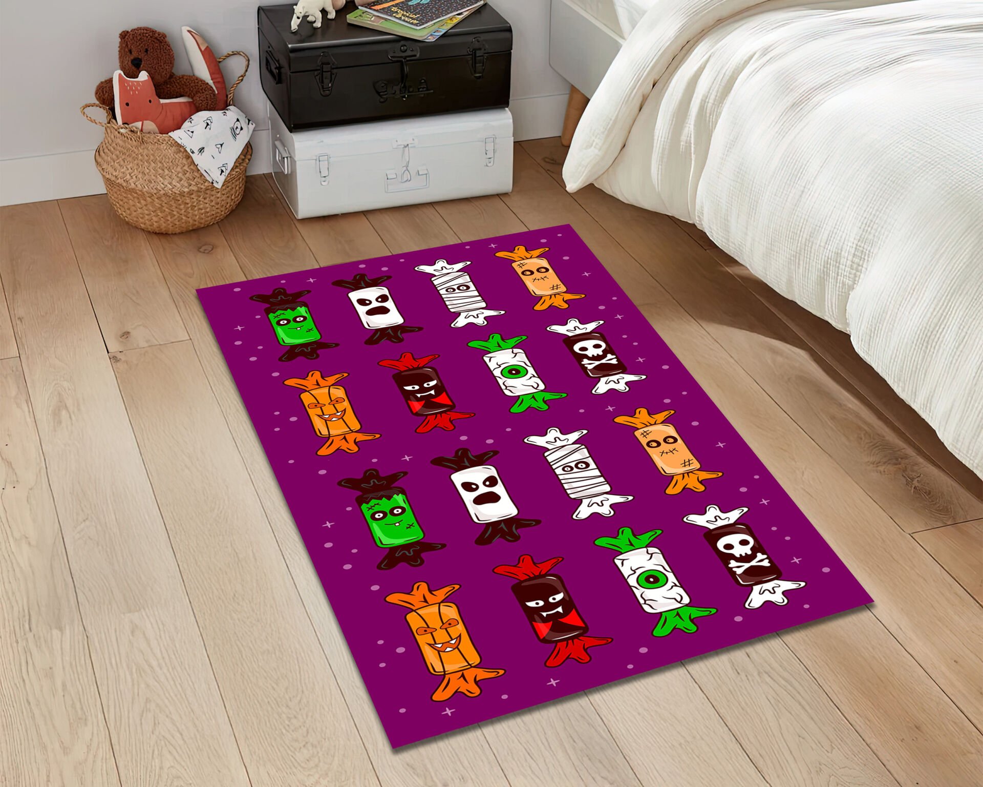 Halloween Candy Monster Rug Cute Spooky Cartoon Carpet for Kids Room Decor