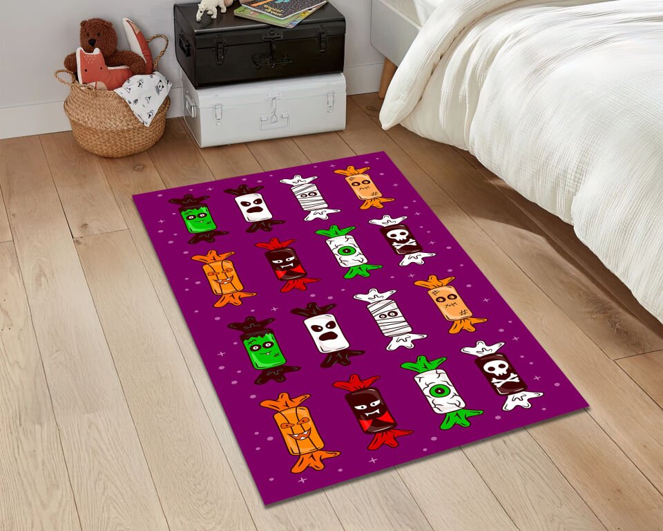 Halloween Candy Monster Rug Cute Spooky Cartoon Carpet for Kids Room Decor