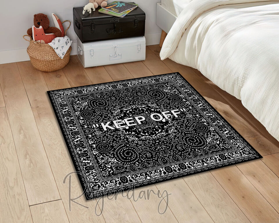 Bold ''KEEP OFF'' Square Rug – Modern Black & White Statement Carpet