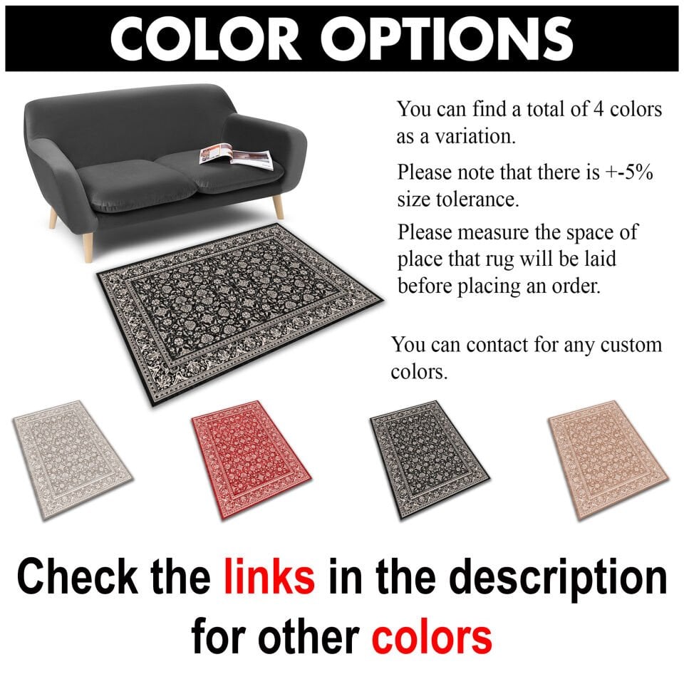 Decorative Black Pattern Kitchen Runner Rug with Detailed Border Design