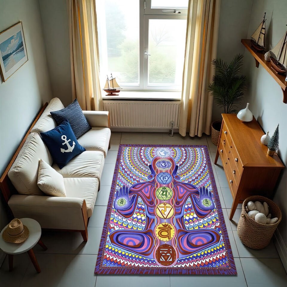 Vibrant Chakra Meditation Rug – Colorful Spiritual Yoga Floor Mat