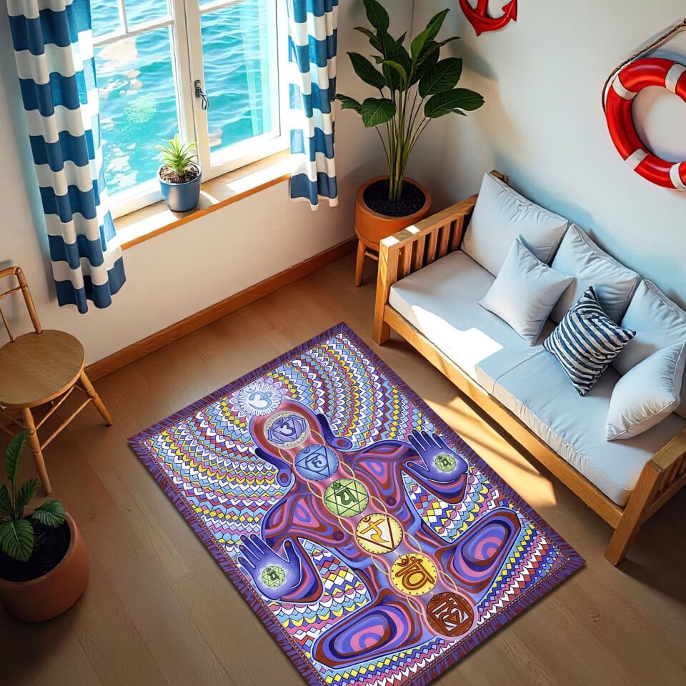 Vibrant Chakra Meditation Rug – Colorful Spiritual Yoga Floor Mat
