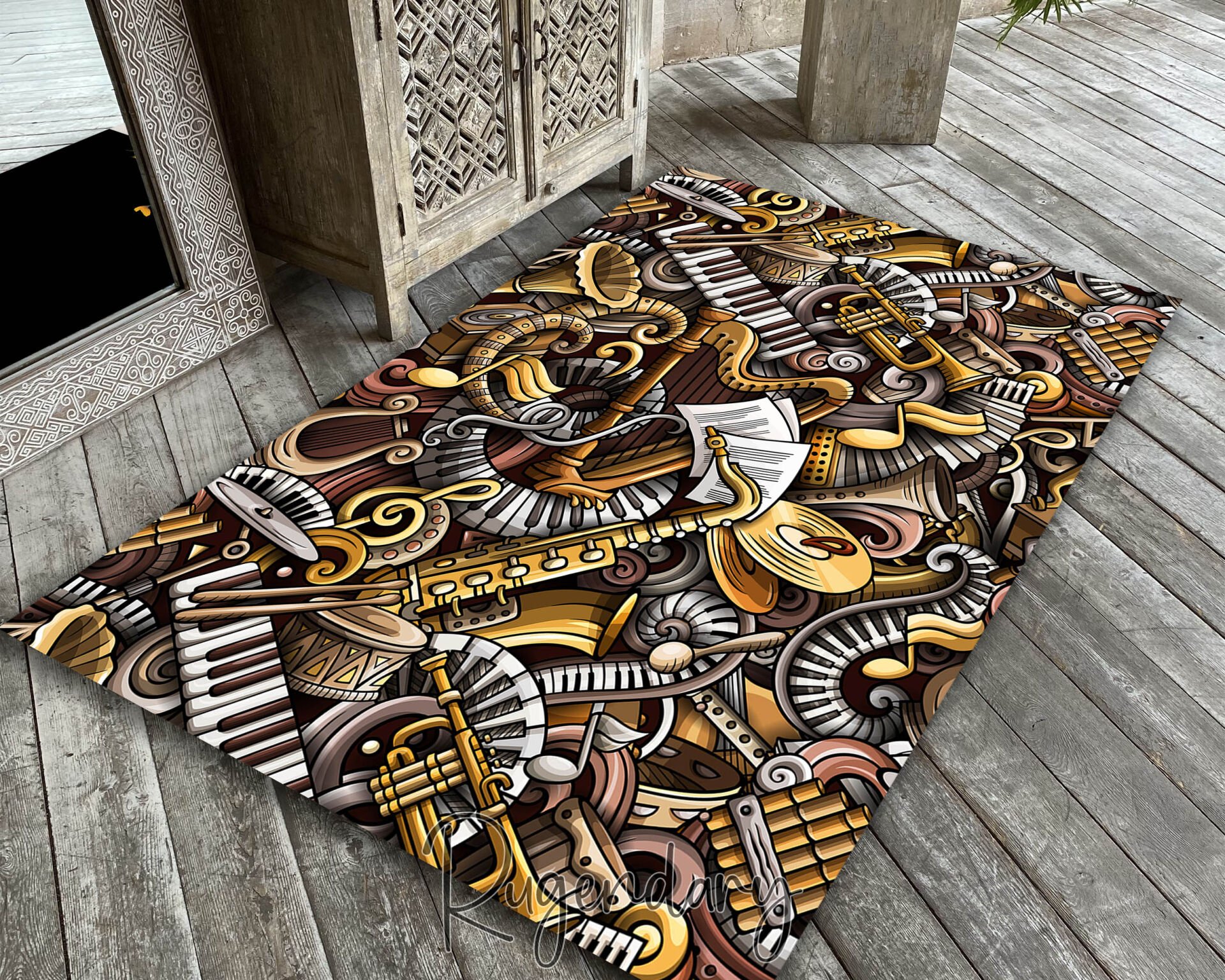 Vintage Musical Instruments Rug – Bold Artistic Music Design