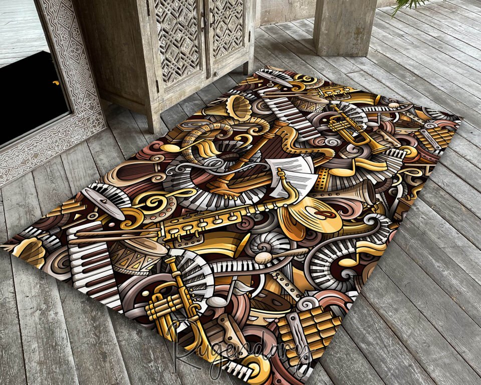 Vintage Musical Instruments Rug – Bold Artistic Music Design