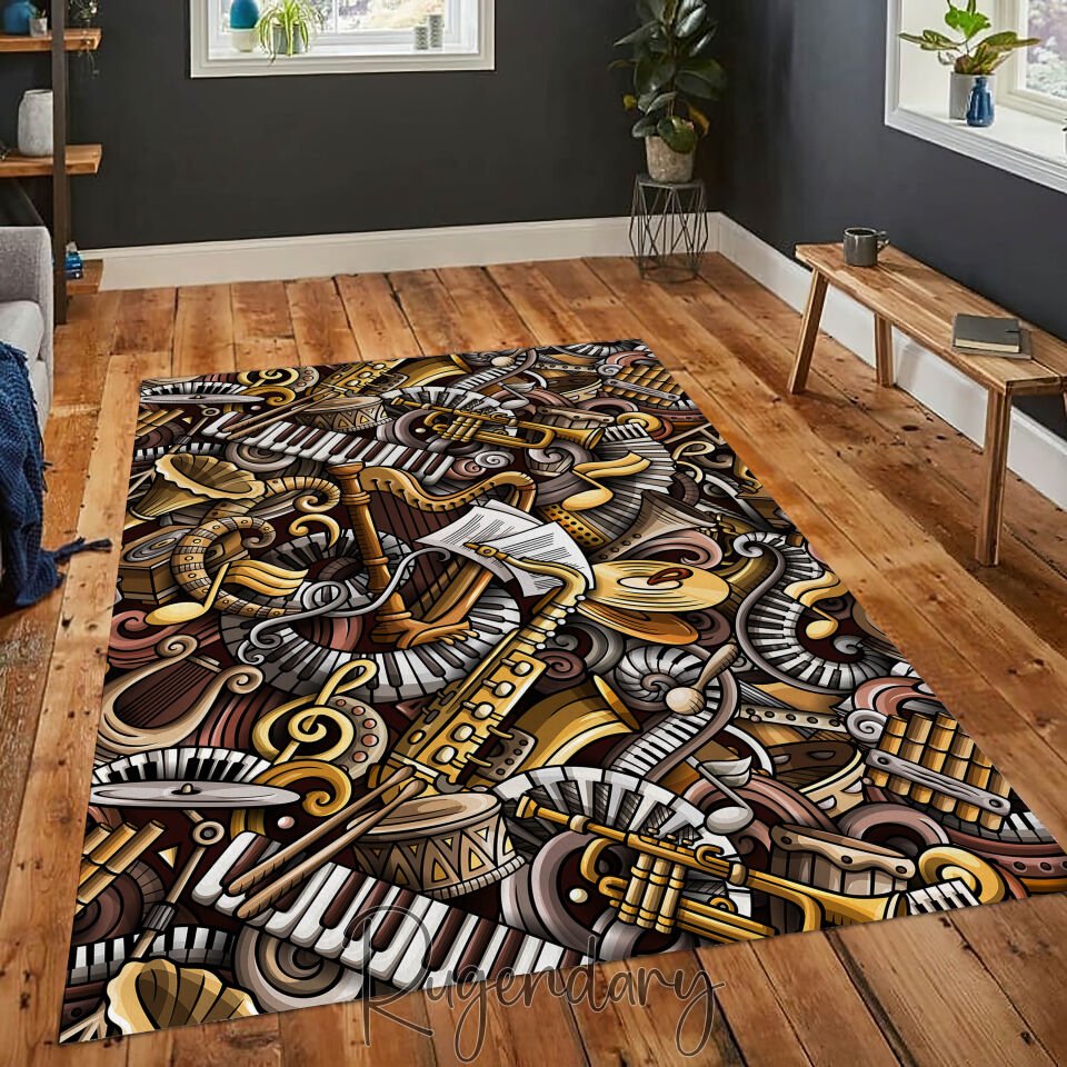 Vintage Musical Instruments Rug – Bold Artistic Music Design