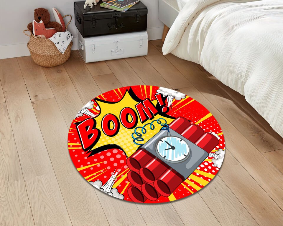 Comic Boom Rug Pop Art Explosion Carpet Graphic Novel Style Floor Mat Colorful Cartoon Decor