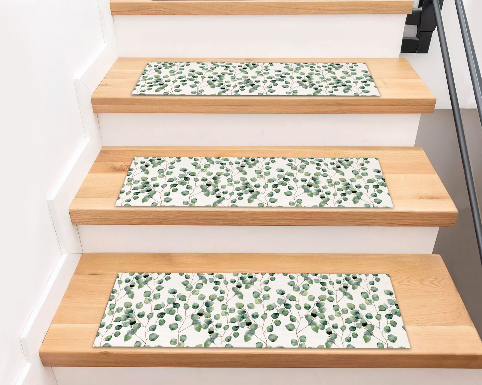 Green Eucalyptus Leaves Stair Treads – Nature-Inspired Non-Slip Step Mats