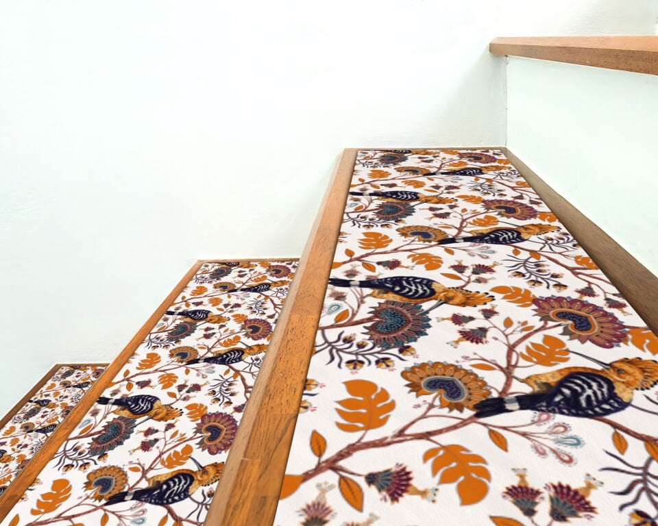 Charming Bird and Floral Pattern Stair Treads
