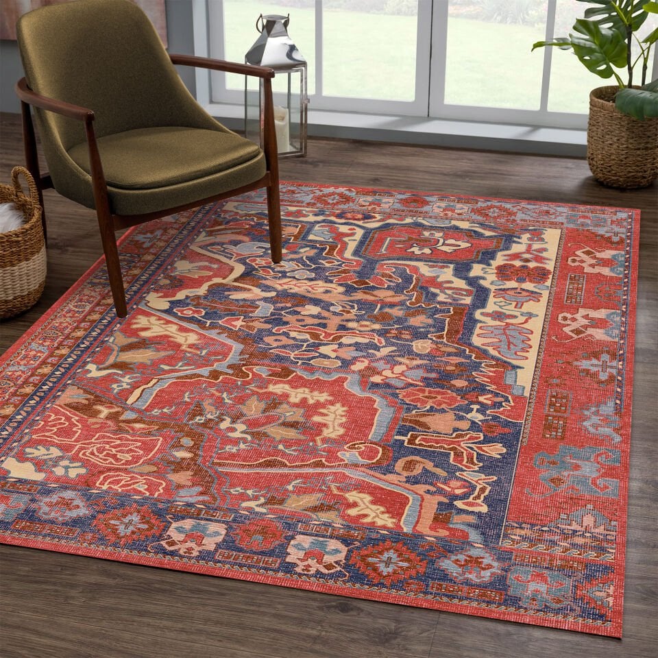 Red Oriental Rug Classic Pattern Decorative Carpet