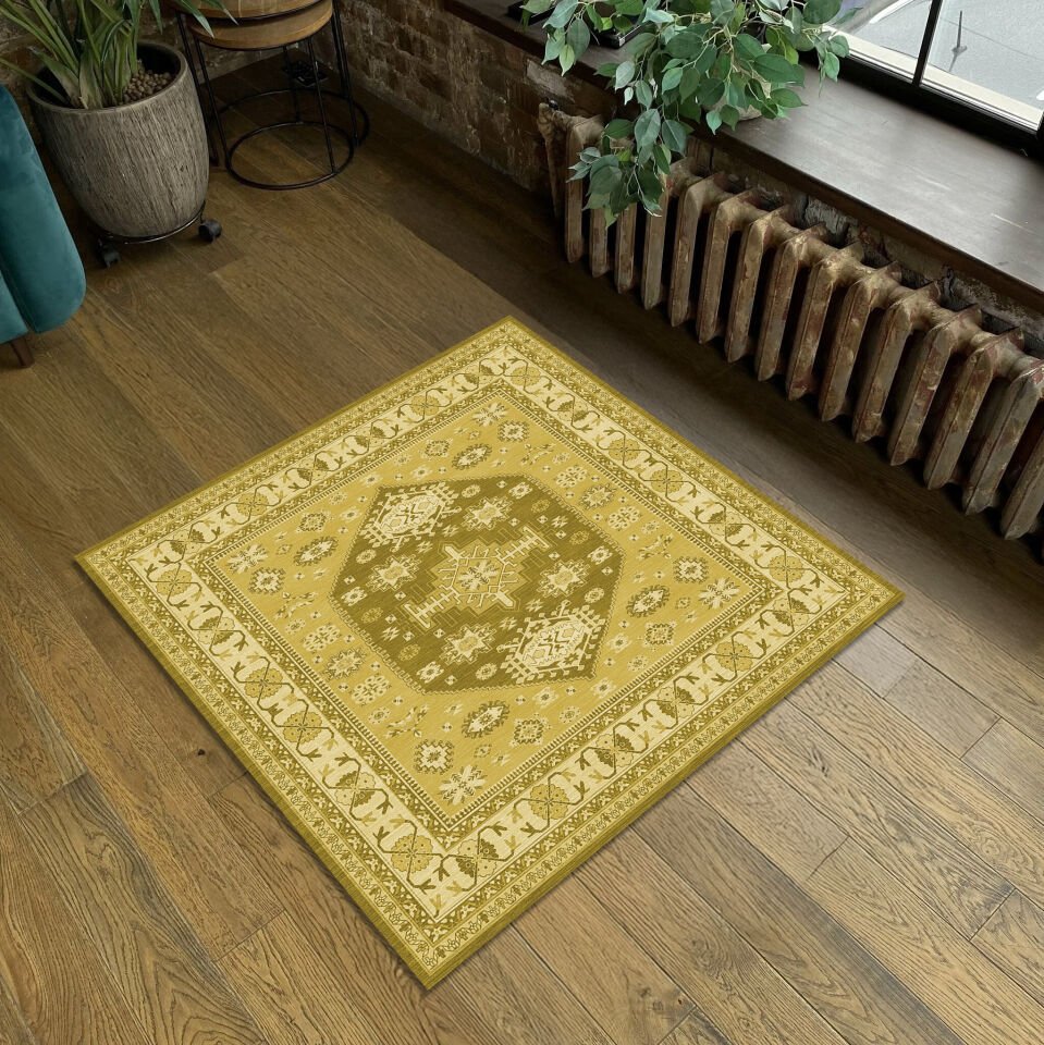 Geometric Tribal Rug Yellow Ethnic Pattern Carpet for Living Room Bedroom