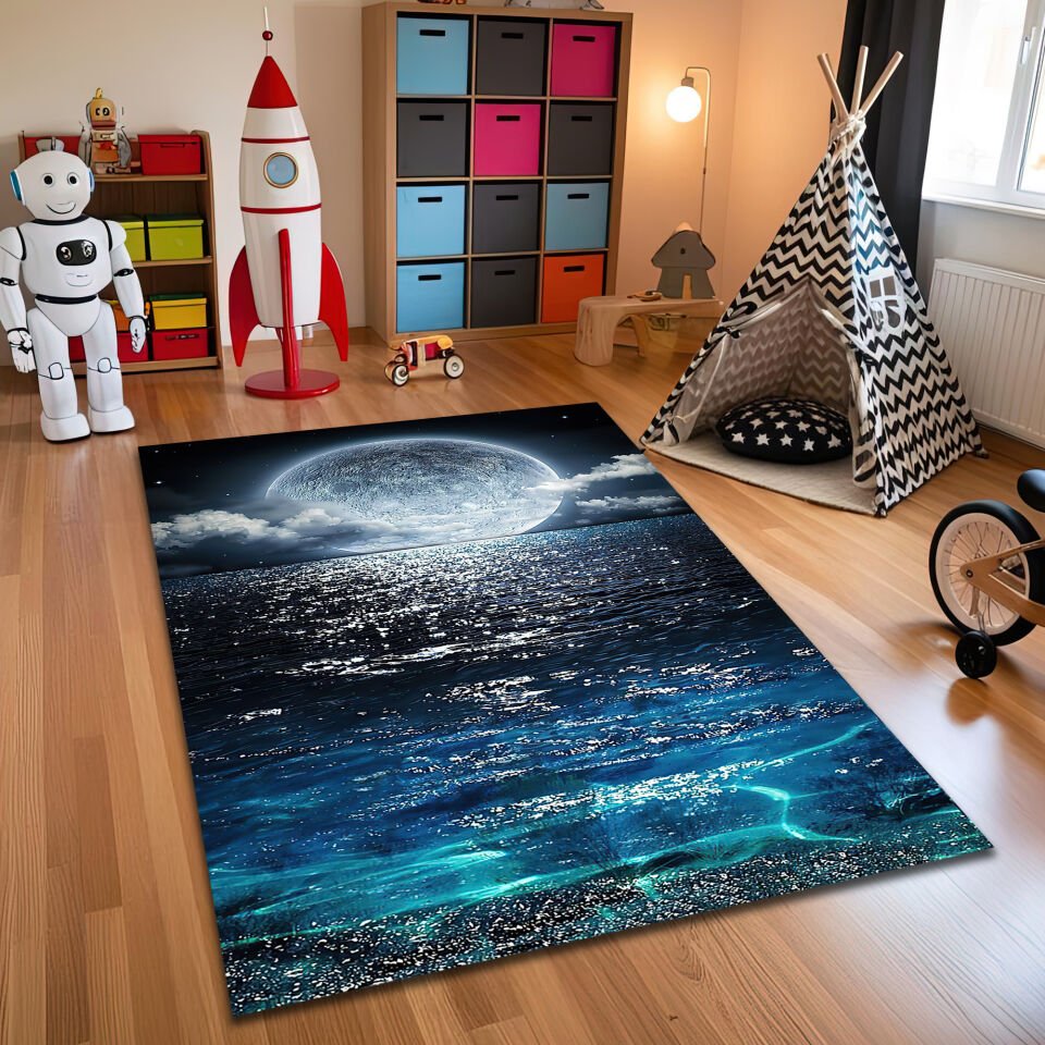 Moonlit Ocean Kids Rug – Dreamy Night Sea Carpet for Children's Room