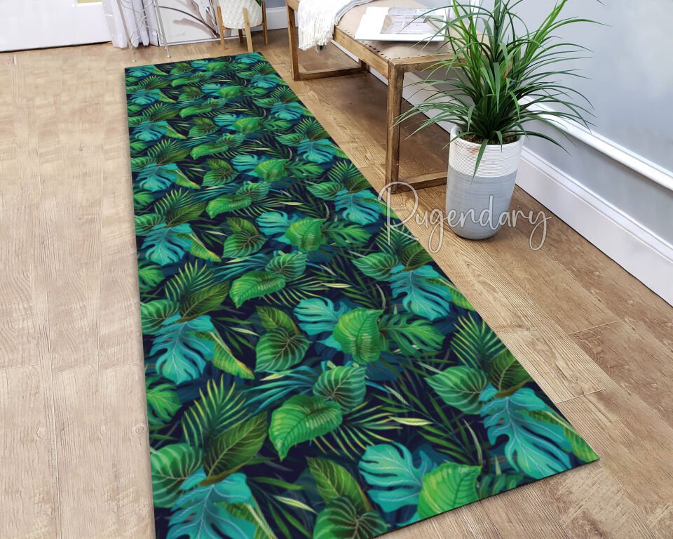 Green Leaf Runner Rug – Tropical Vibes for Hallways & Kitchens