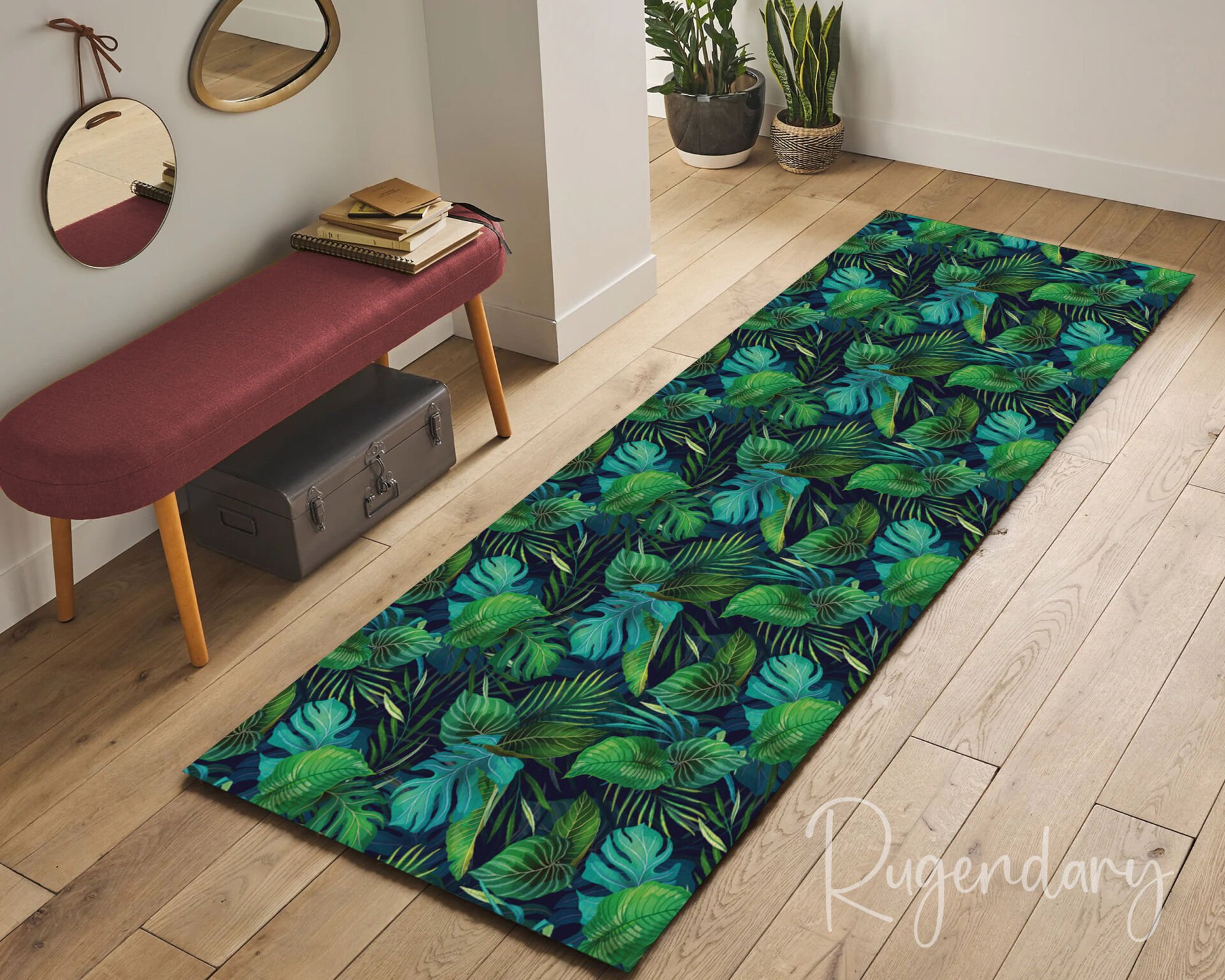 Green Leaf Runner Rug – Tropical Vibes for Hallways & Kitchens