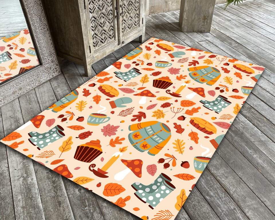 Autumn Cozy Rug Fall Pattern Carpet Seasonal Home Decor for Living Room