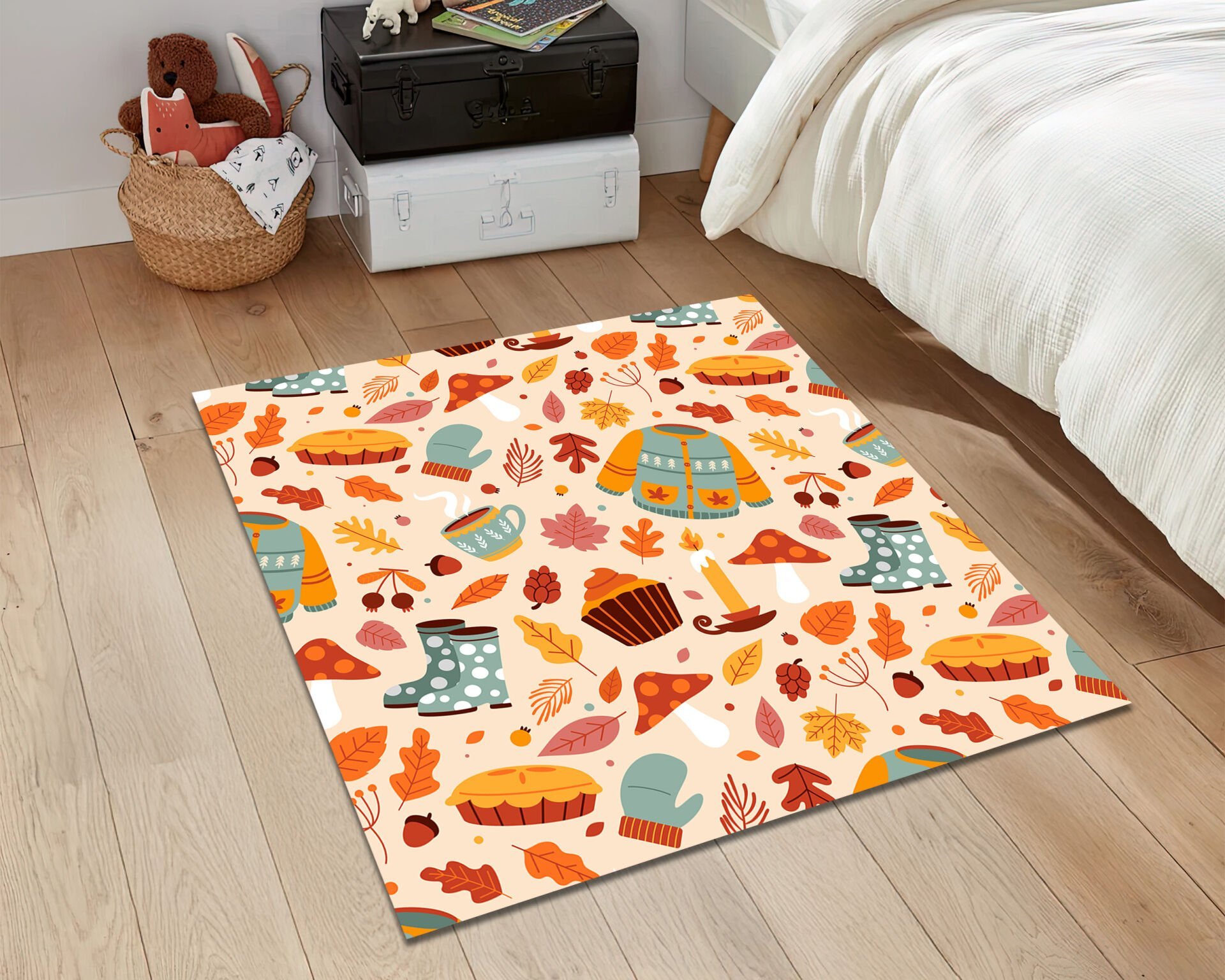 Autumn Cozy Rug Fall Pattern Carpet Seasonal Home Decor for Living Room