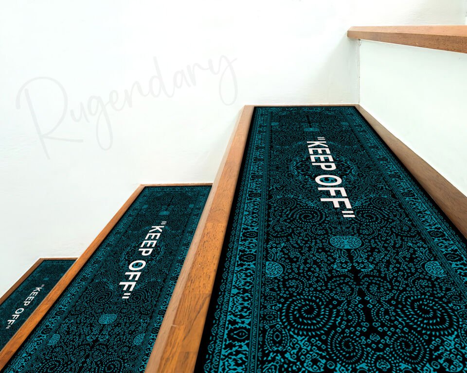 Modern Black & Teal Stair Mat with “KEEP OFF” Quote – Stylish Step Protector