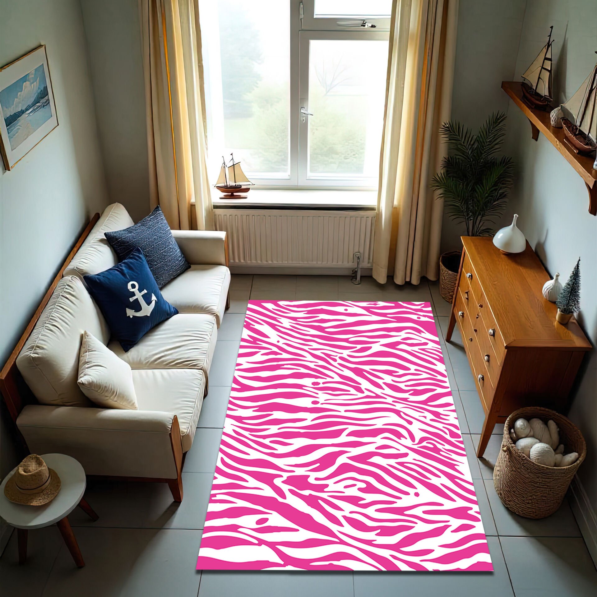 Vibrant Pink Zebra Print Rug – Bold Animal Pattern Floor Mat