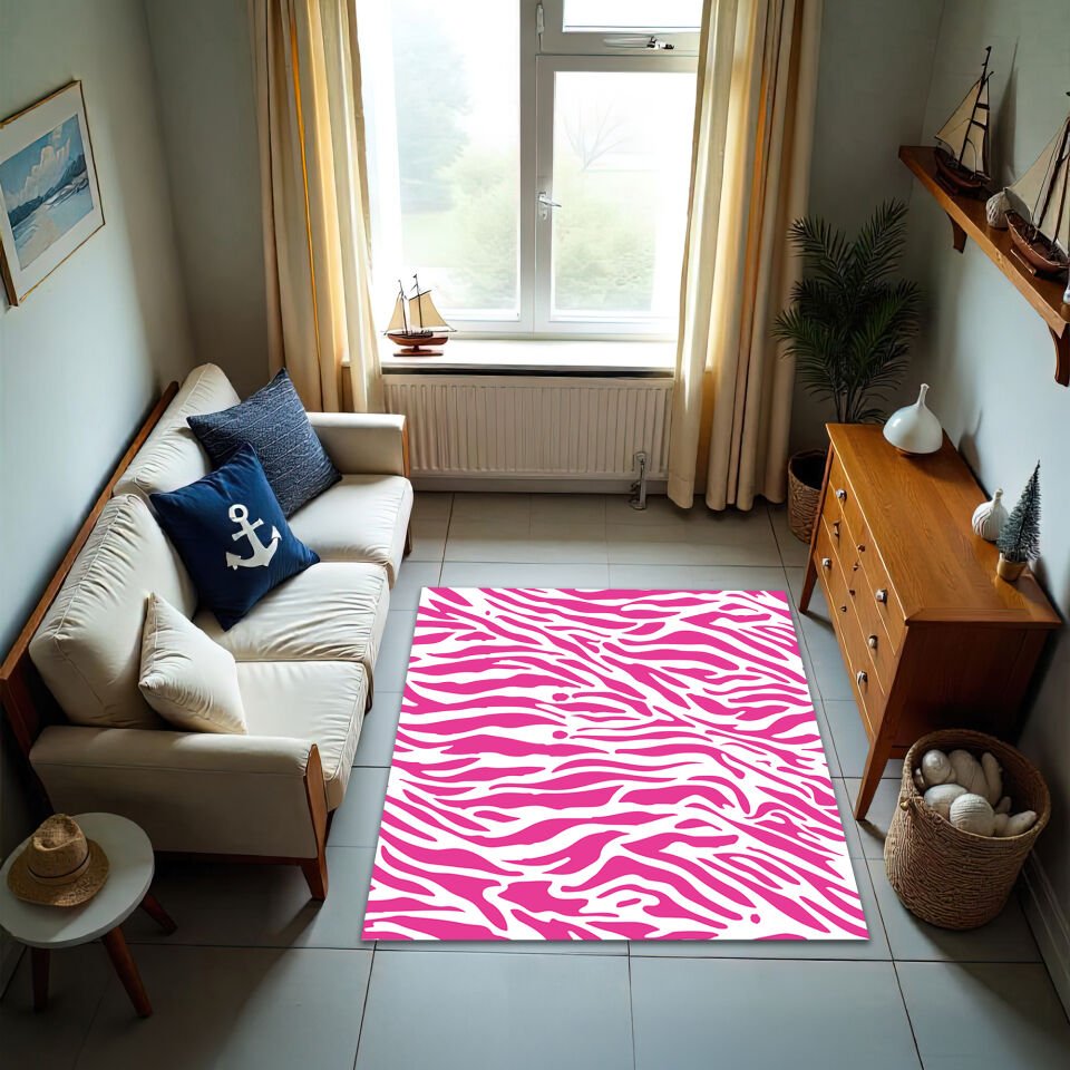 Vibrant Pink Zebra Print Rug – Bold Animal Pattern Floor Mat