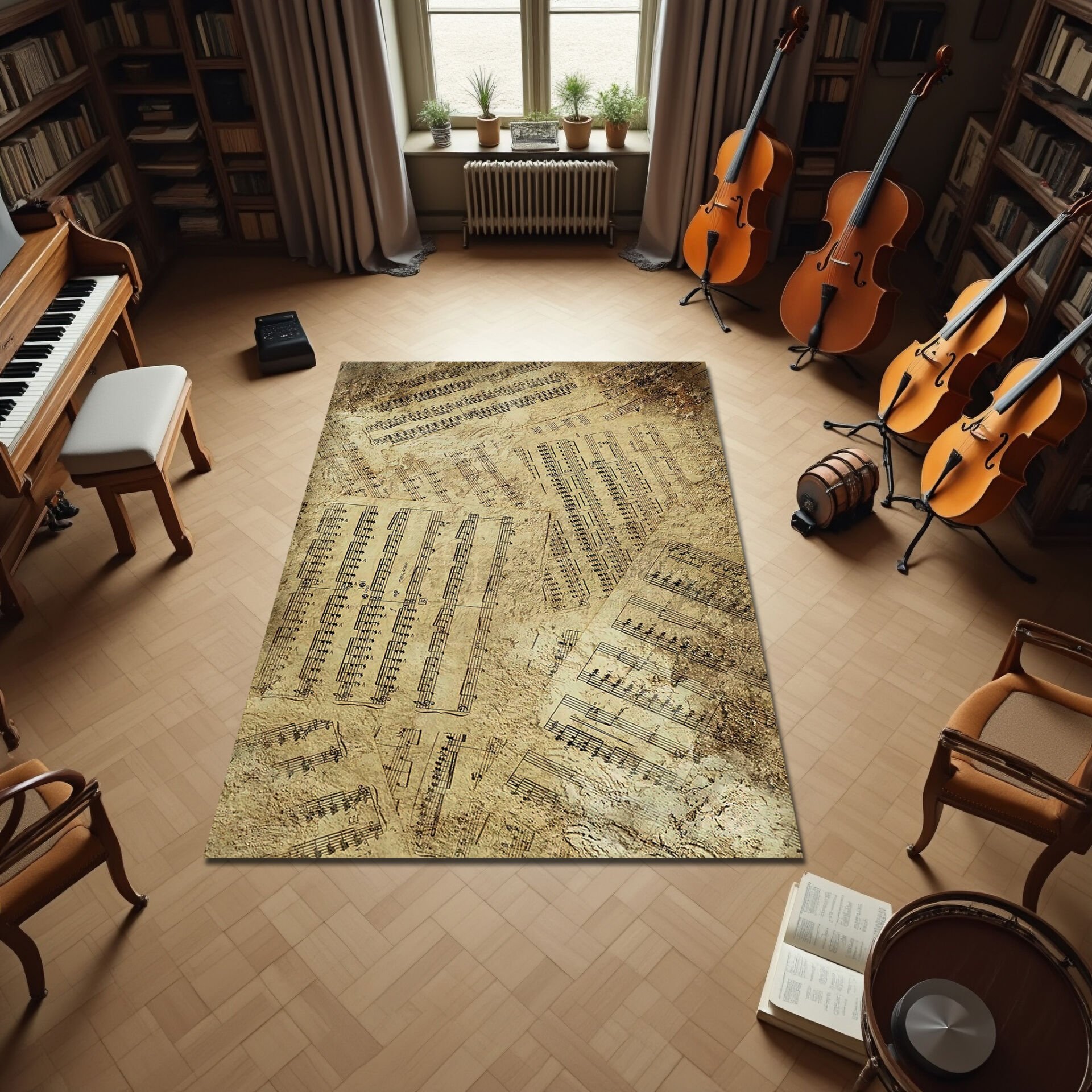 Vintage Sheet Music Rug – Aged Musical Notes Pattern Carpet