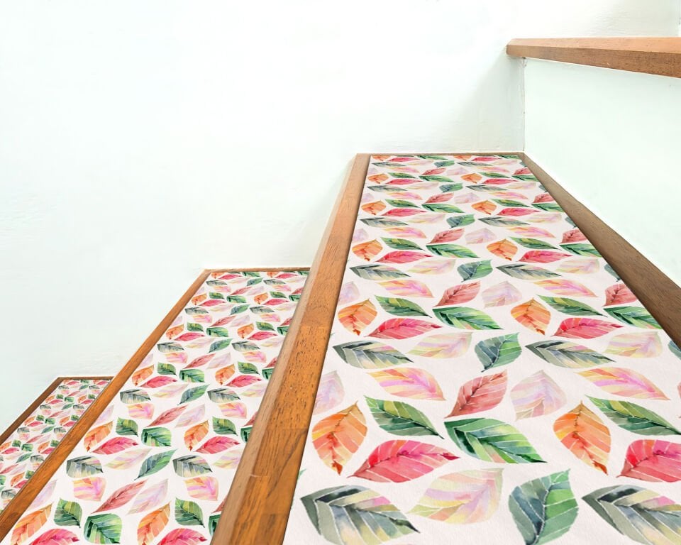 Watercolor Autumn Leaves Stair Treads – Colorful Leaf Pattern Stair Mats