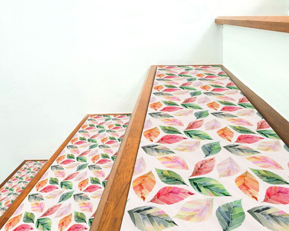 Watercolor Autumn Leaves Stair Treads – Colorful Leaf Pattern Stair Mats