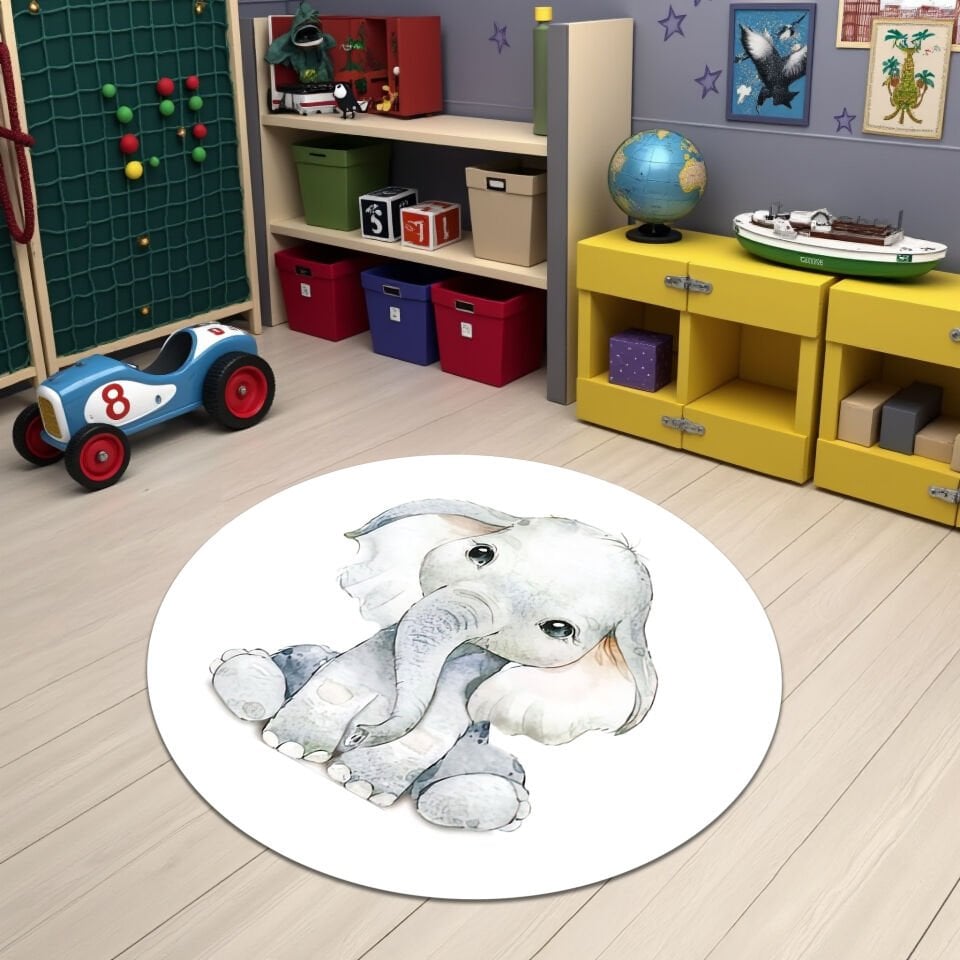 Cute Baby Elephant Rug – Soft Nursery Area Carpet for Kids Room