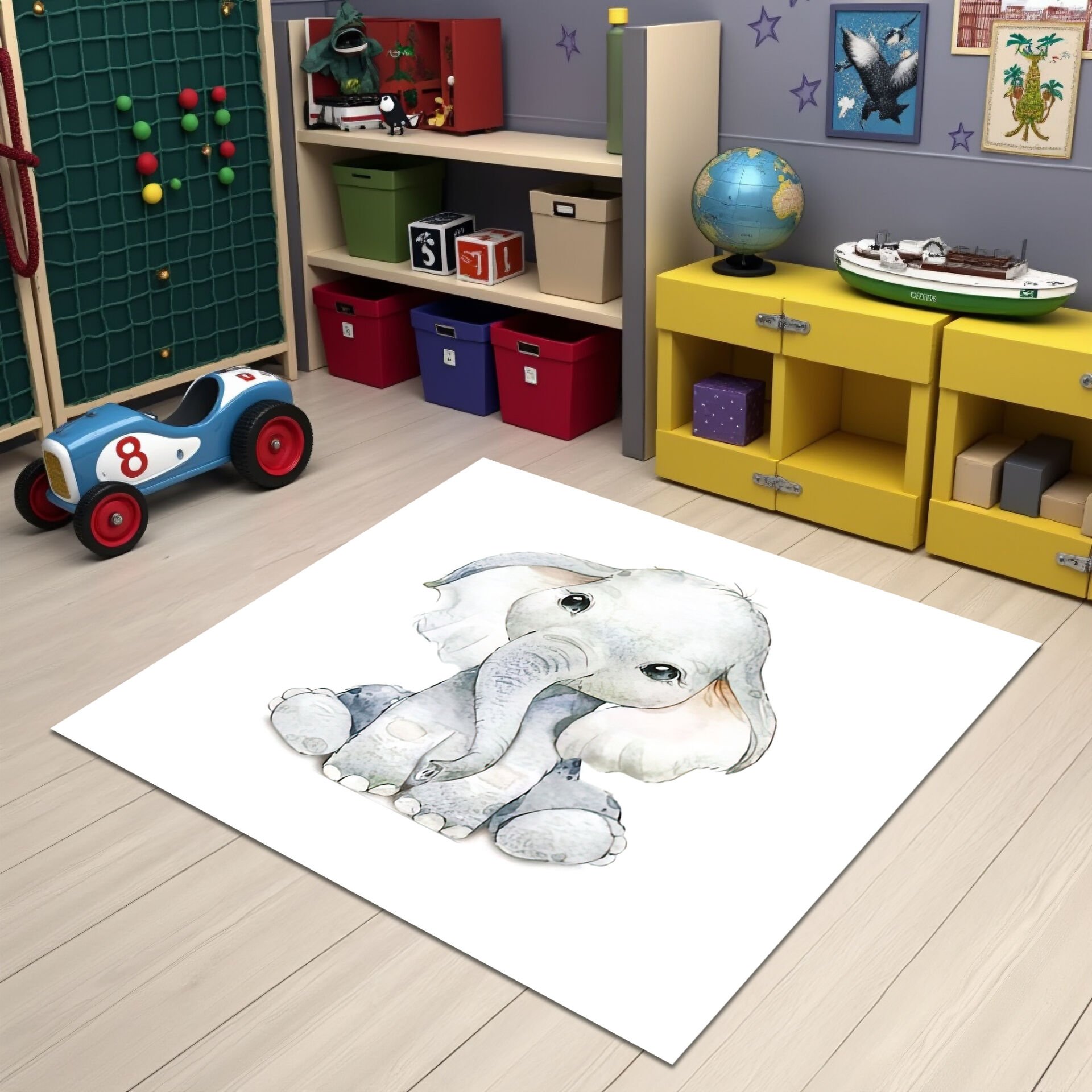 Cute Baby Elephant Rug – Soft Nursery Area Carpet for Kids Room