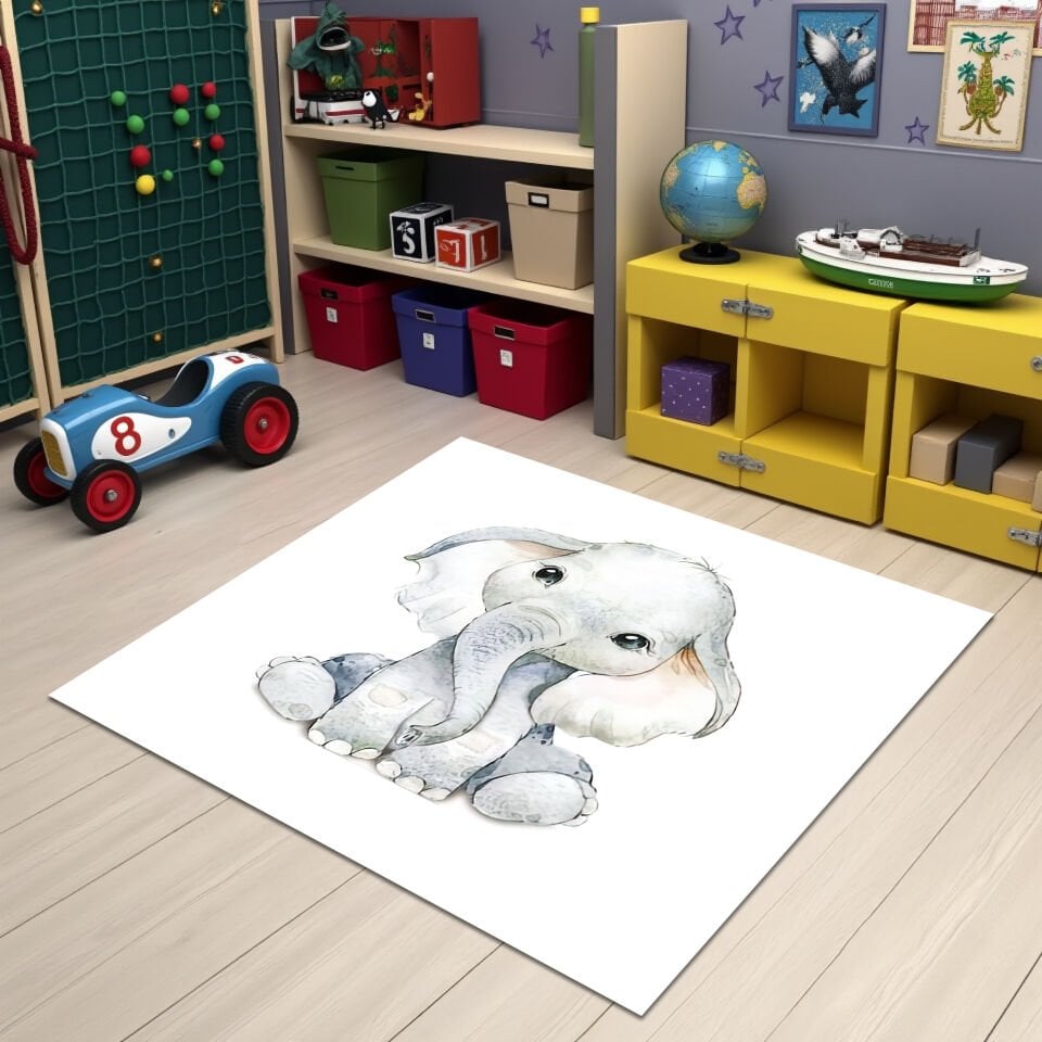 Cute Baby Elephant Rug – Soft Nursery Area Carpet for Kids Room