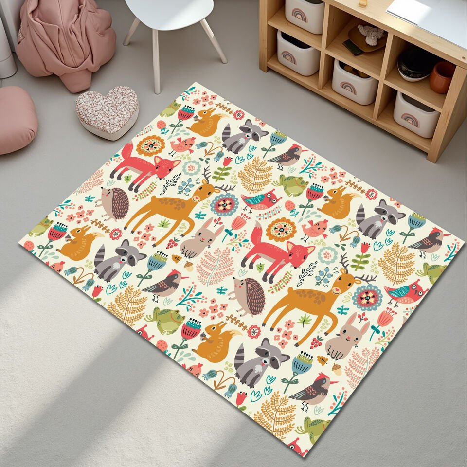 Cute Forest Animals Kids Rug – Playful & Colorful Nursery Floor Mat