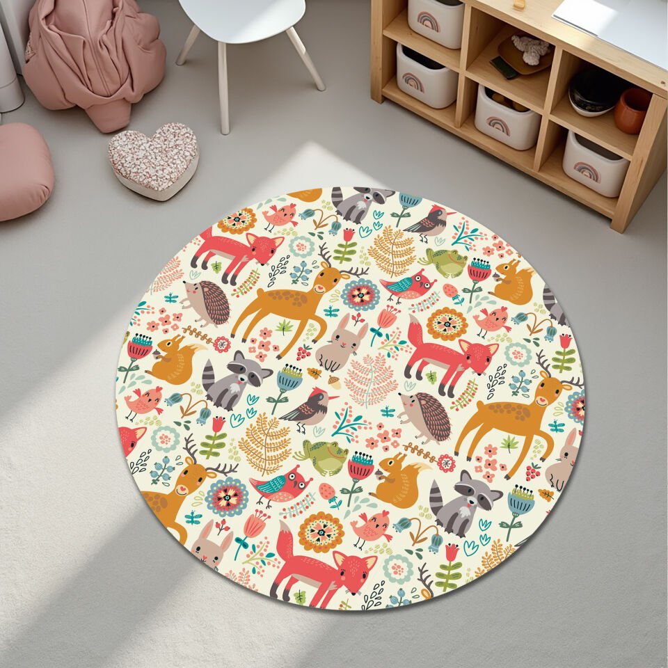 Cute Forest Animals Kids Rug – Playful & Colorful Nursery Floor Mat