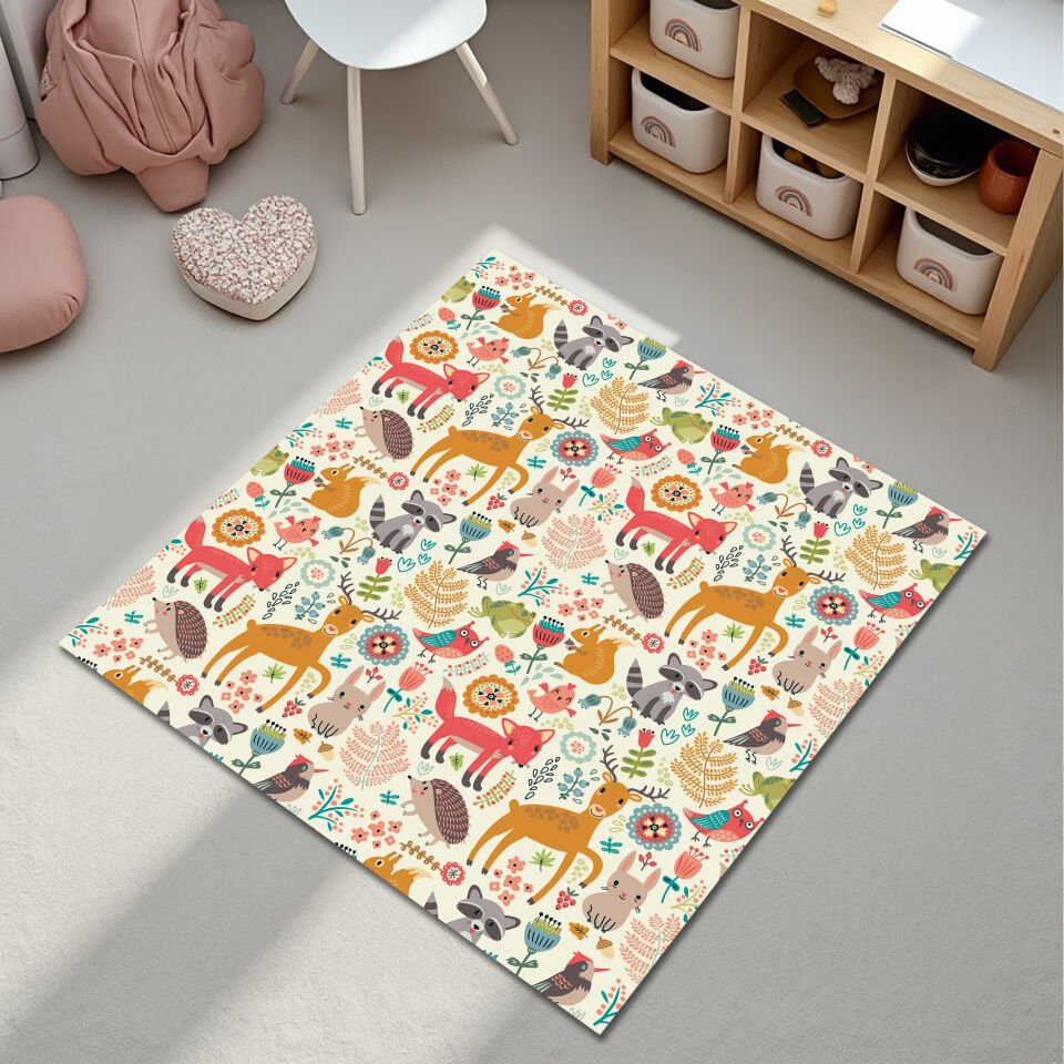 Cute Forest Animals Kids Rug – Playful & Colorful Nursery Floor Mat