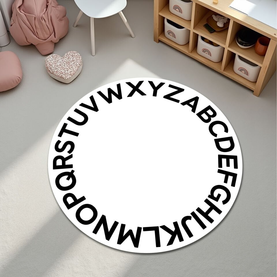 Modern Round Alphabet Rug for Kids – Nursery Learning Carpet
