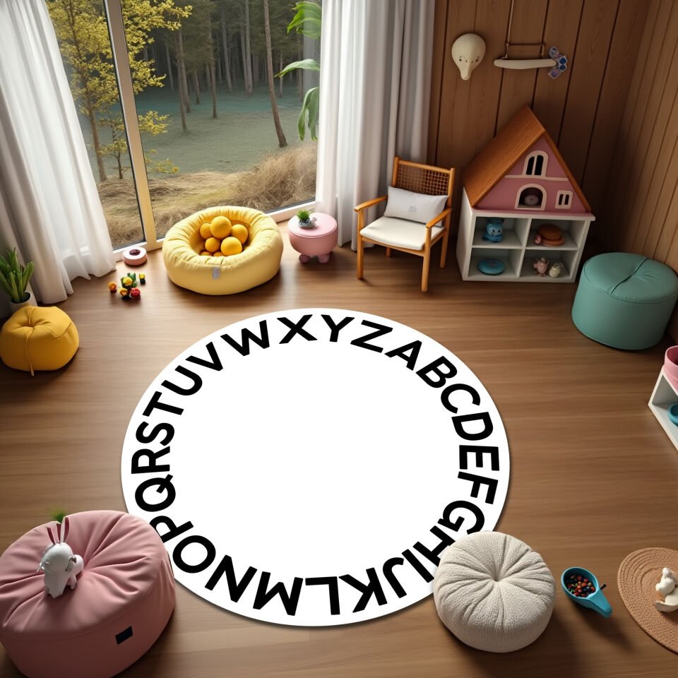 Modern Round Alphabet Rug for Kids – Nursery Learning Carpet