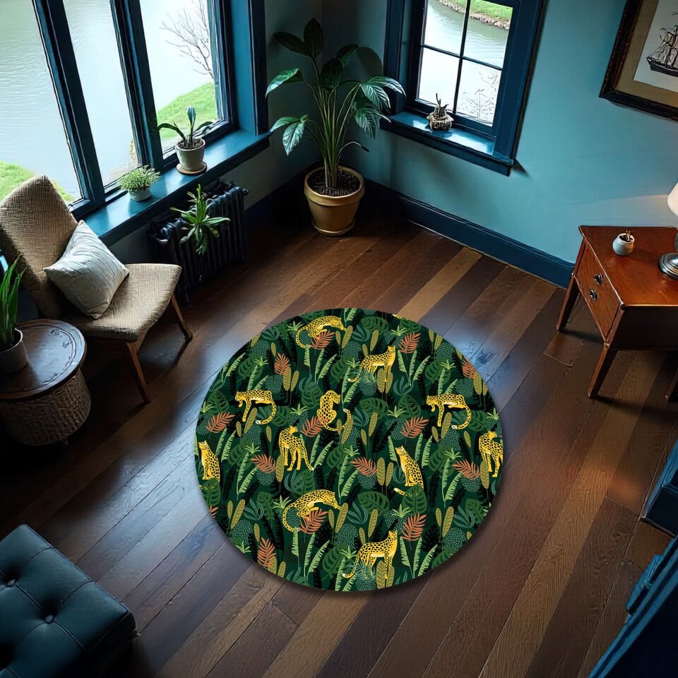Jungle Leopard Print Rug – Vibrant Tropical Animal Pattern Carpet