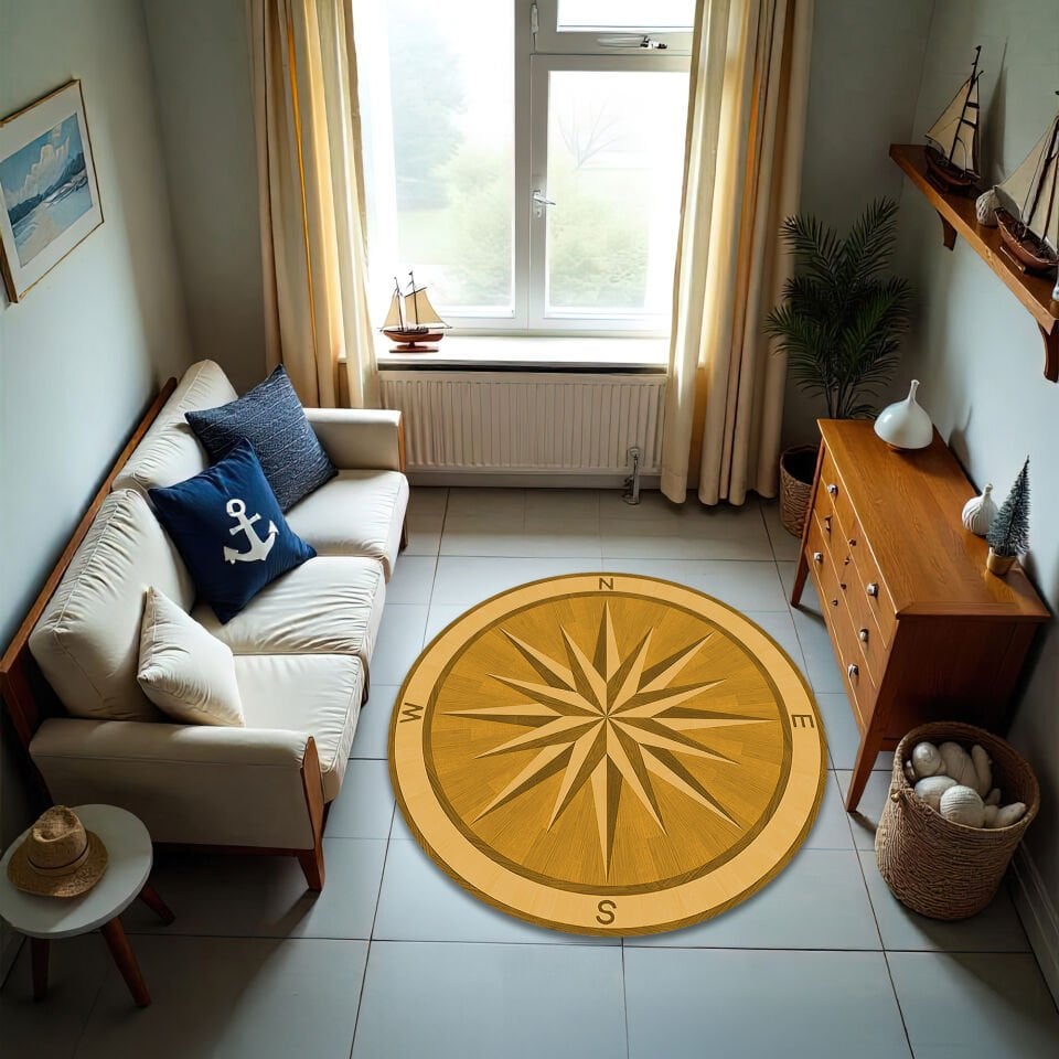 Golden Oak Compass Rose Round Rug