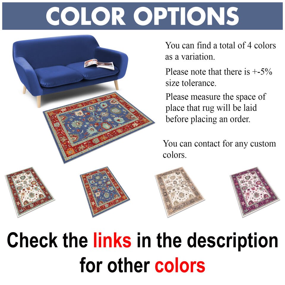 Blue Red Oriental Rug Classic Floral Pattern Decorative Carpet