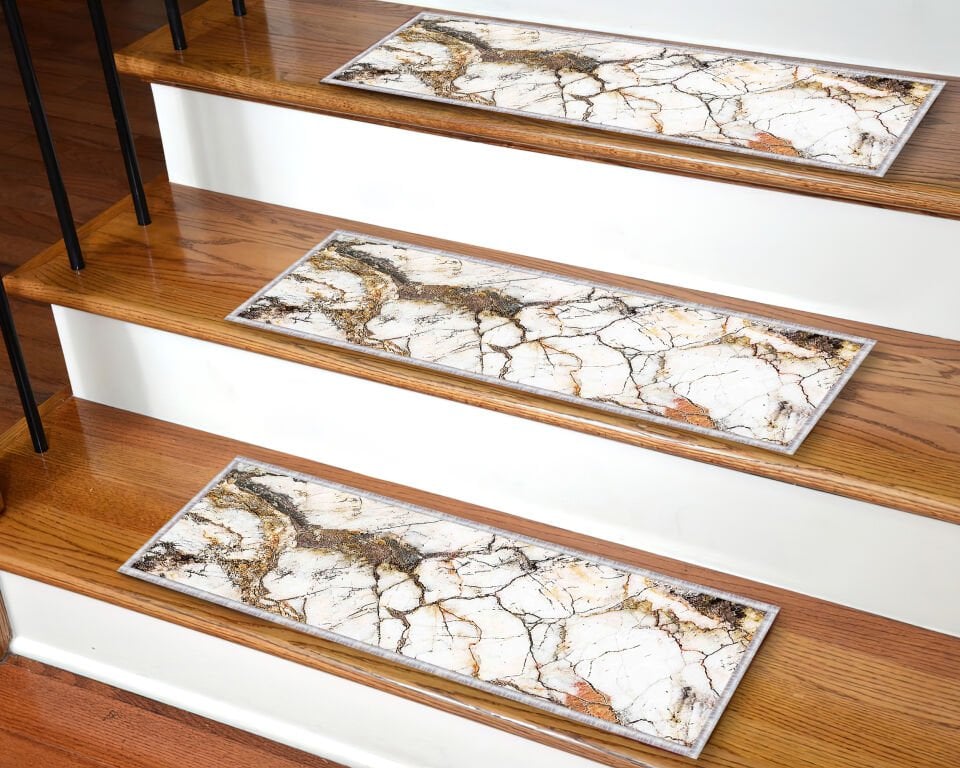 Luxury Marble-Pattern Stair Mats – Non-Slip Elegant Step Rugs for Modern Homes