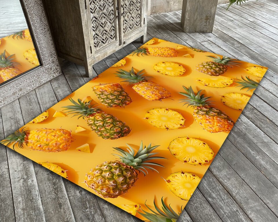 Yellow Pineapple Rug Tropical Area Rug Kitchen Carpet Pineapple Print Floor Mat for Living Room Summer Home Decor