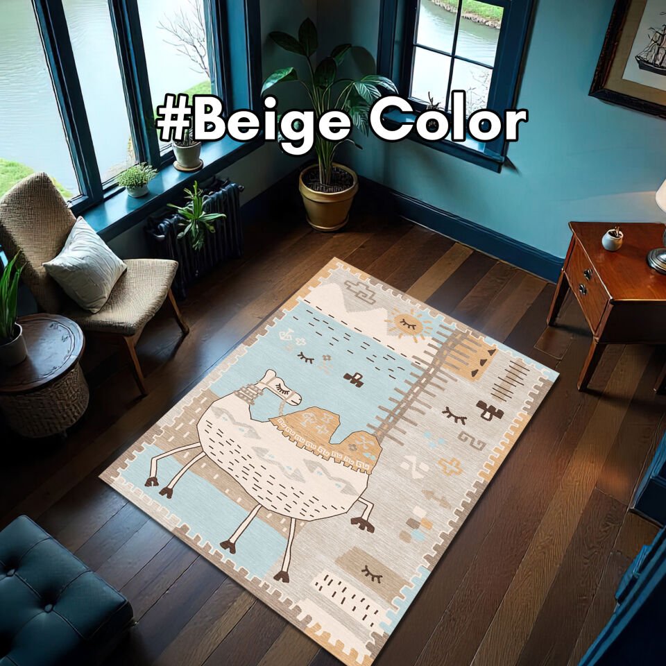 Colorful Camel Kids Rug – Fun Play Mat, Washable Non-Slip Carpet, Boho Nursery Decor, Multiple Color Options